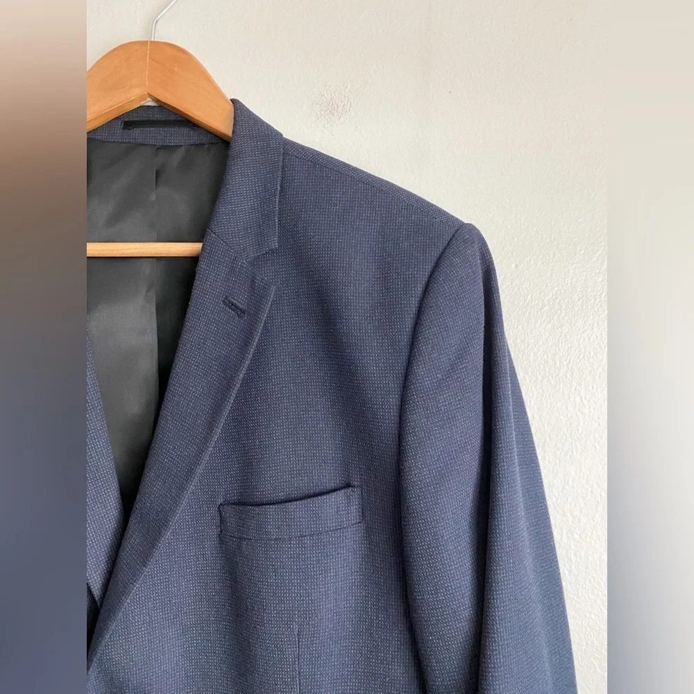 Topman Navy Blue Textured Blazer Sport Coat Suit Jacket Wedding Formal Prom 44R